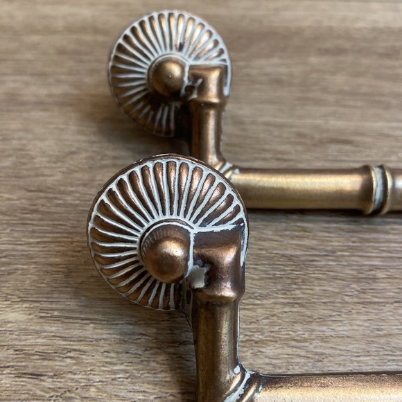 VTG Antique Brass Bamboo Drawer Pulls Hollywood Regency MCM - Picture 3 of 12